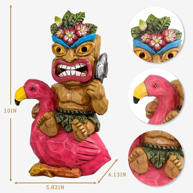 Solar Tiki Statue Flamingos Decor - Tiki Decorations Outdoor for Bar, Patio, Balcony, Yard,Lawn Ornament-VerdiqueGarden