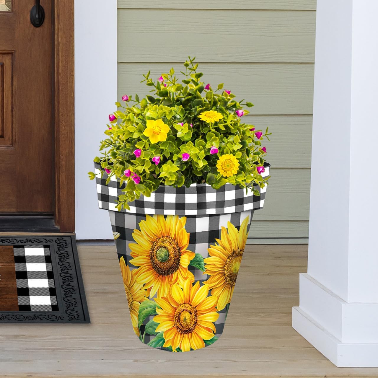 Briarwood Lane Checkered Sunflowers Decorative Large Planter-VerdiqueGarden