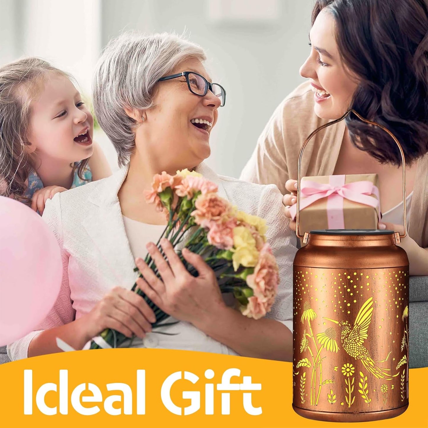 Solar Lanterns Outdoor Waterproof Hummingbird Garden Decor Christmas Gifts for Women Mom Grandma Hanging Lights Metal Decoration Outside for Yard, Patio,Backyard,Porch(Long-Tailed Hummingbird)-VerdiqueGarden