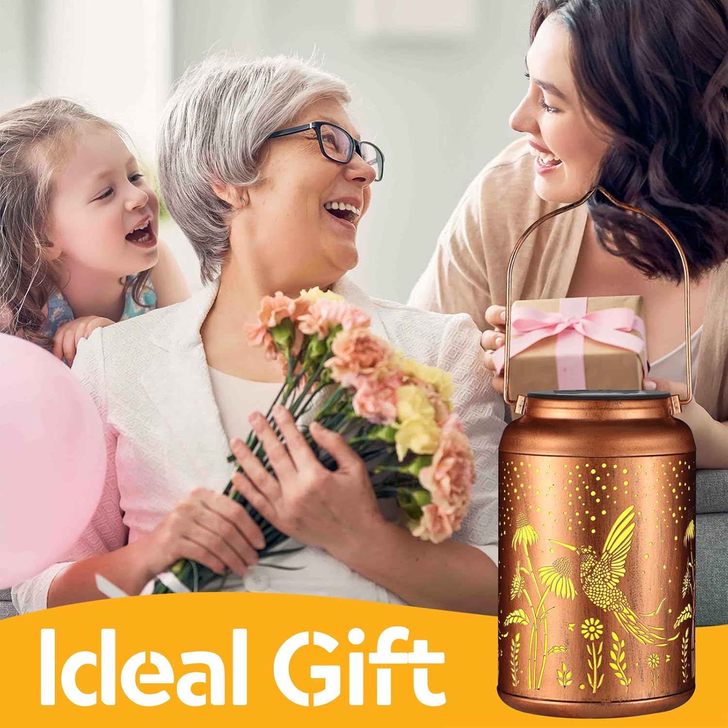 2 Pack Solar Lanterns Outdoor Waterproof, Hummingbird Garden Decor Gifts for Women Mom Grandma Hanging Solar Lights Metal Decoration Outside for Yard, Patio(Dandelions)-VerdiqueGarden