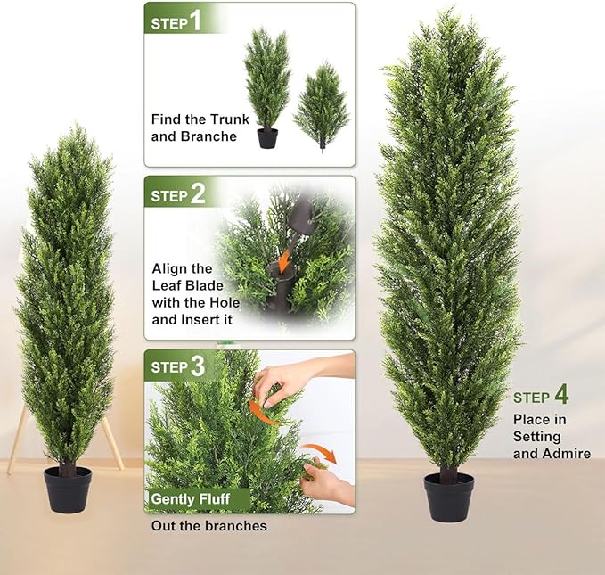 THE BLOOM TIMES 6ft Tall Topiary Trees Artificial Outdoor – UV Resistant Faux Cedar Pine Cypress Bushes and Shrubs, Fake Potted Plants for Front Porch Outside Planter Patio Decor, Set of 2 (6 Foot)-VerdiqueGarden