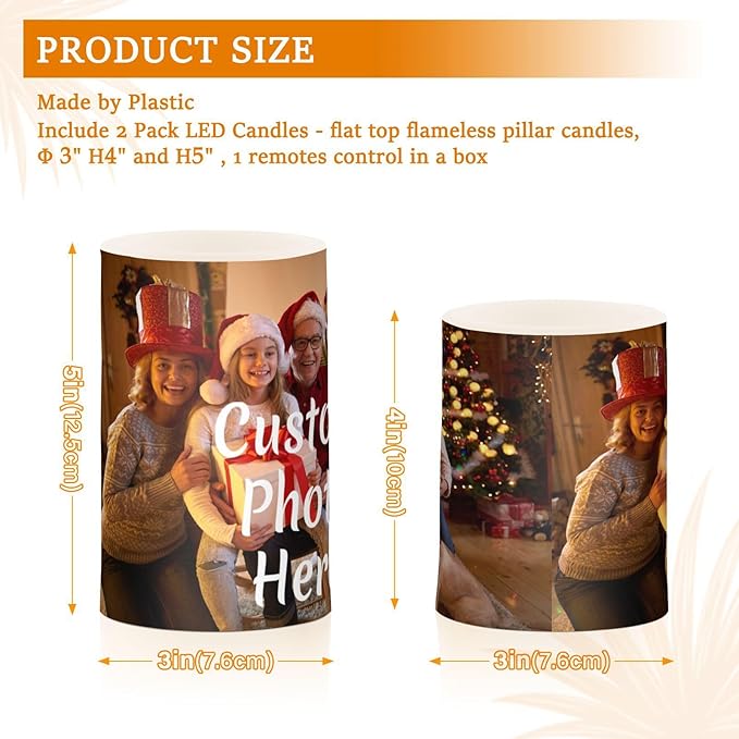 Personalized Flickering Flameless Candles, Custom Photo LED Candles Set of 2, Remote Timer Battery Operated Candle for Valentine Wedding Birthday-VerdiqueGarden