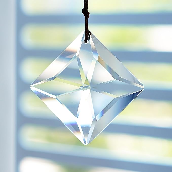 HDCRYSTALGIFTS Set 2,50mm Hanging Faceted Crystals Suncatcher Ornament Window Prisms Rainbow Maker Chandelier Crystal Pendant(Square)-VerdiqueGarden
