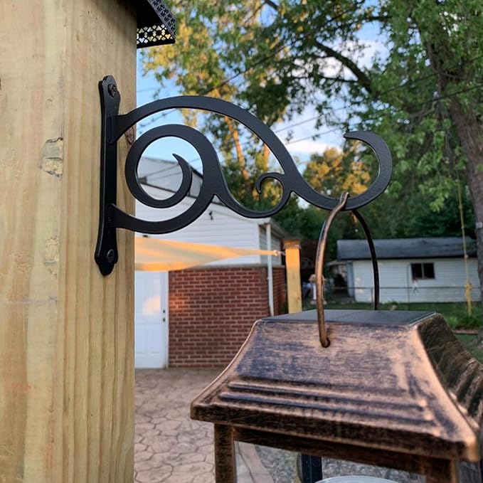 2 Pcs 8-Inch Outdoor Decorative Wall Hanging Lantern Plant Hooks, Iron Wall Hangers for Hummingbird Feeder Planter, Black-VerdiqueGarden