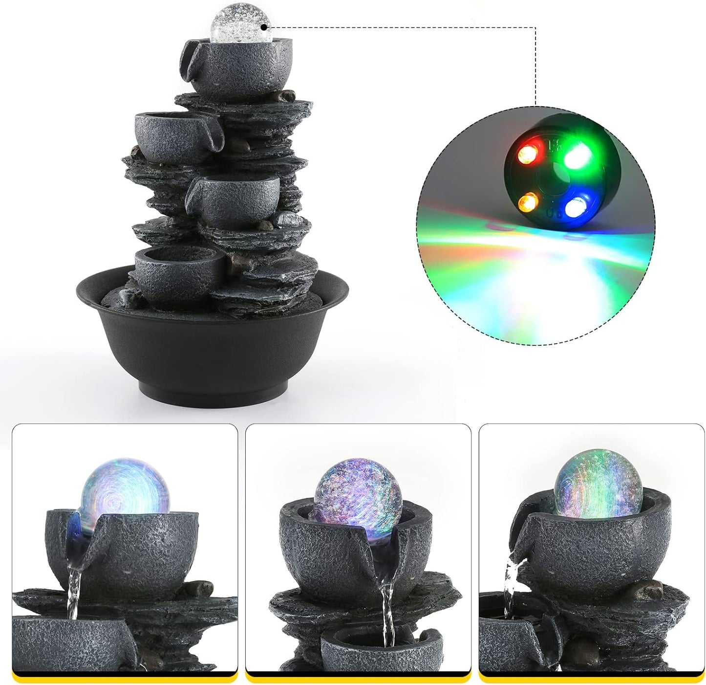 Dyna-Living Tabletop Water Fountain Indoor Waterfalls Fountains with Colored LED Light Decorative Tabletop Fountain with Automatic Pump-VerdiqueGarden