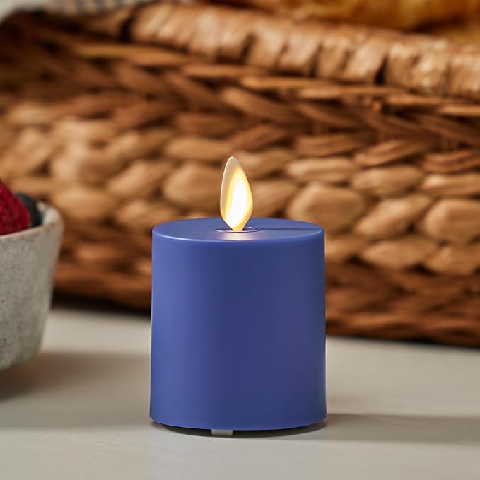 Luminara Outdoor Votive Flameless LED Candle, Vivid Ultramarine 2" x 3.2", Moving Flame Battery Operated Timer Remote Ready IPX4 Matte Plastic Finish-VerdiqueGarden