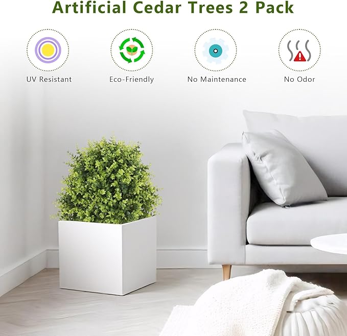 THE BLOOM TIMES 2ft Faux Boxwood Plants Outdoor Set of 2, Topiary Balls Artificial Outside Trees, 24" UV Resistant Fake Greenery Bushes & Shrubs for Front Porch Planter-VerdiqueGarden