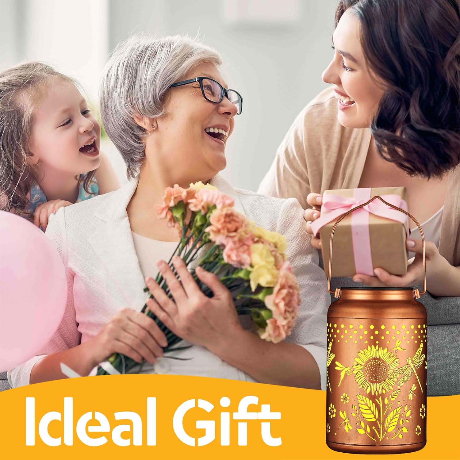 2 Pack Solar Lanterns Outdoor Waterproof, Dragonflies Garden Decor Gifts for Women Mom Grandma Hanging Solar Lights Metal Decoration Outside for Yard, Pati(Sunflowers)-VerdiqueGarden