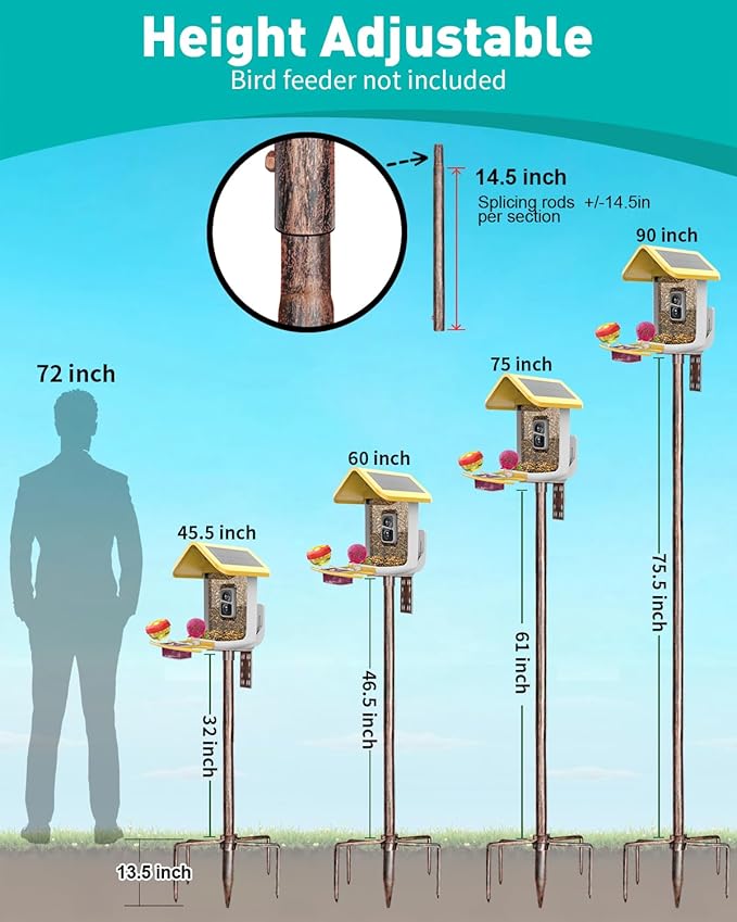 Bird Feeder Pole – 90 Inch Height Bird House Pole with 1-Inch Dia Heavy Duty for Birdfeeders, Feeding Stand with Mount Kit for Outdoor, Slip-Fit Connection, Copper Brushed-VerdiqueGarden