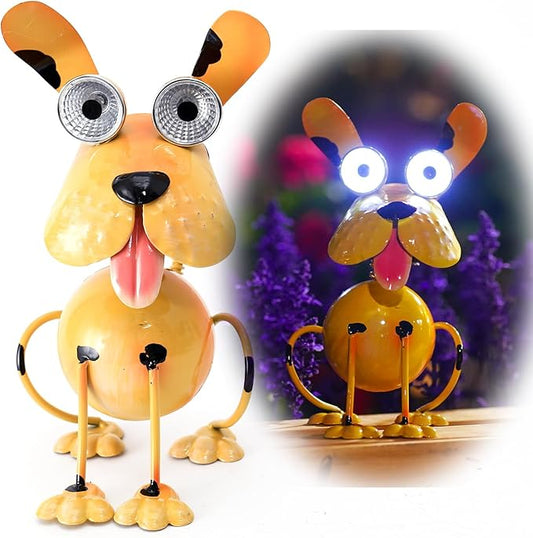 Dog Solar Lights Outdoor,Yard Art Metal Dog Statues,Outdoor Funny Dog Statue for Garden Decor Yard Lawn Ornaments-VerdiqueGarden
