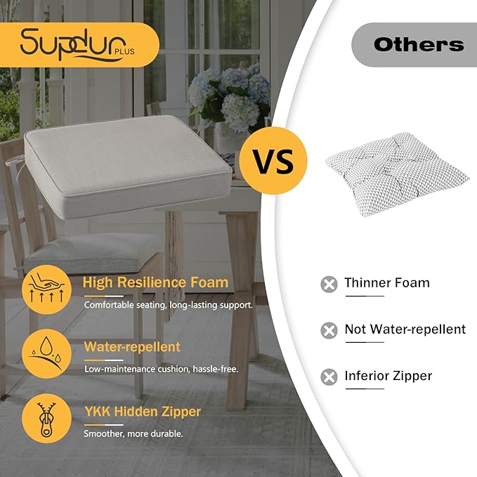 Outdoor Sunbrella Square Corner Seat Cushion, 18.5"x16"x3", Set of 4, Non Slip Outdoor Seat Cushion Pads with Removable Cover for Patio Furniture, Garden Yard Lawn, Specrtum Pebble-VerdiqueGarden