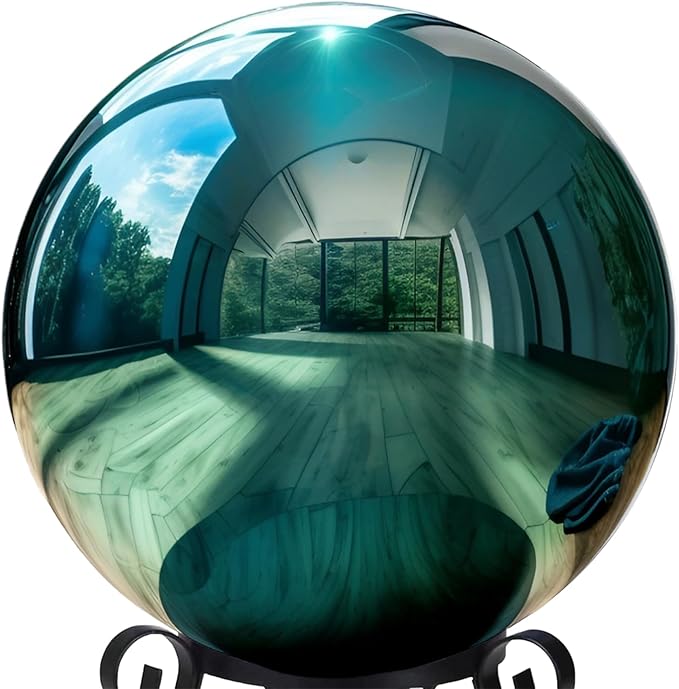 10 Inch Stainless Steel Gazing Globe,v2croft Hollow Ball Mirrored Surface Polished Shiny Sphere,Garden Stainless Steel Gazing Ball for Outdoor Lawn Pond Yard Ornament(Light Blue)-VerdiqueGarden