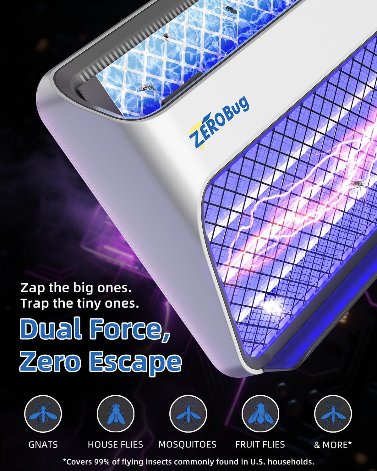 2025 Bug Zapper & Trap Indoor, 5X Catcher Rate Fly Killer, USB-C Powered Electric Mosquito Zapper with Long-Life UV LED, Fruit Fly Trap for Home, Kitchen, Bedroom, 1 Device & 3 Traps-VerdiqueGarden