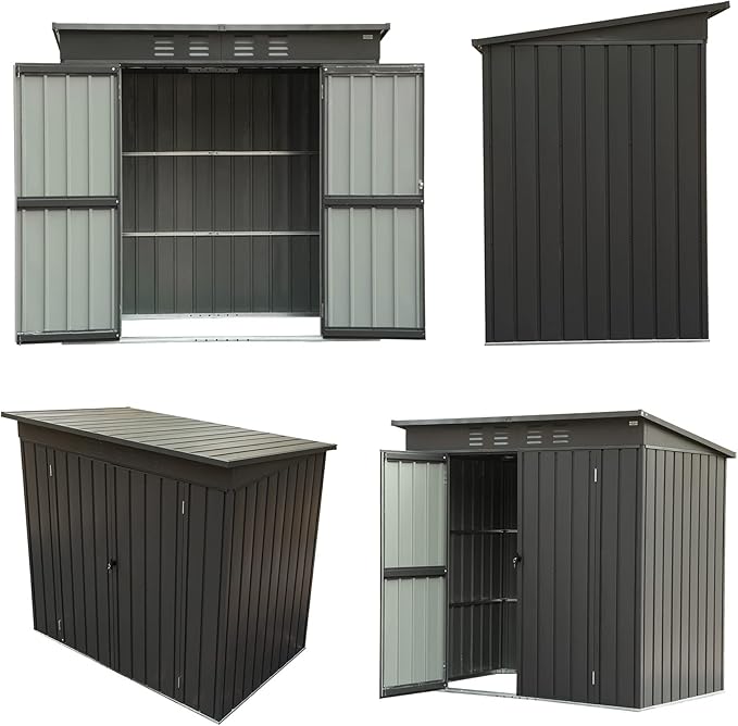 Domi Outdoor 5’ x 3’ Storage Shed, Metal Sheds Tool Storage Slope Roof with Lockable Door & Air Vents, Outdoor Galvanized Steel Sheds for Backyard,Garden,Patio,Lawn-VerdiqueGarden