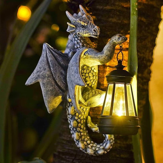 Solar Garden Decor Dragon Tree Hugger - 9.3 Inch Garden Statues Lawn Ornaments for Outside Balcony Yard Whimsical Art Outdoor,Mothers Day Gifts for Mom Grandma Women-VerdiqueGarden