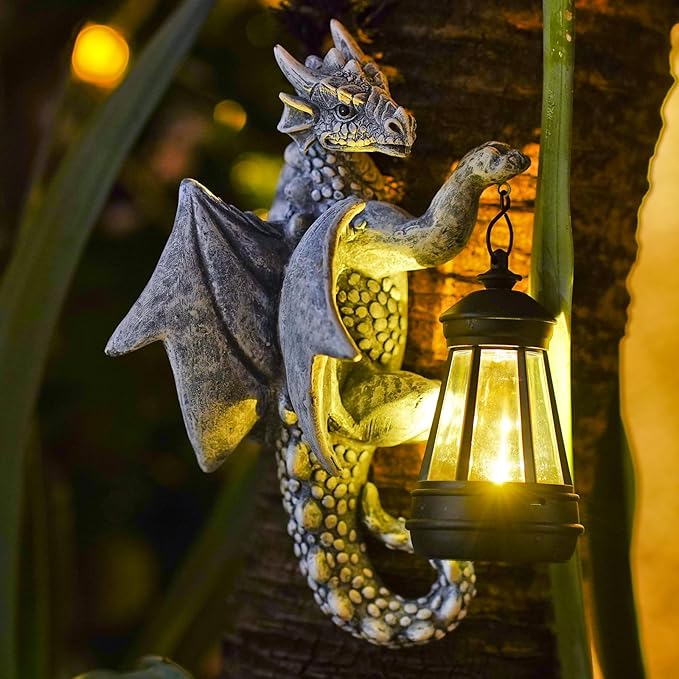 Solar Garden Decor Dragon Tree Hugger - 9.3 Inch Garden Statues Lawn Ornaments for Outside Balcony Yard Whimsical Art Outdoor,Mothers Day Gifts for Mom Grandma Women-VerdiqueGarden
