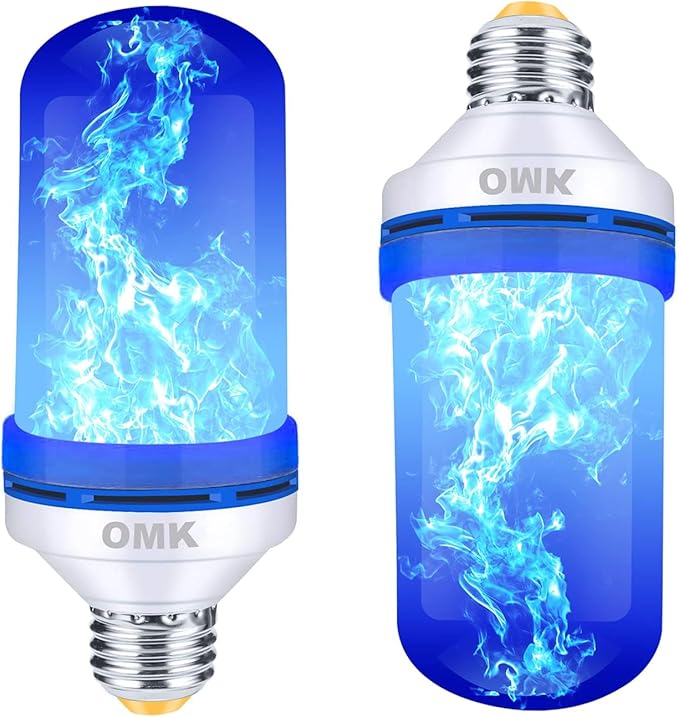 OMK - Blue Flame Christmas Decor LED Flame Effect Light Bulbs - Upgraded 4 Modes Fire Simulated Lamps - Christmas Gifts, Party, Indoor/Outdoor Decoration Lights (Blue 2)-VerdiqueGarden