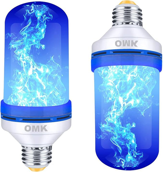 OMK - Blue Flame Christmas Decor LED Flame Effect Light Bulbs - Upgraded 4 Modes Fire Simulated Lamps - Christmas Gifts, Party, Indoor/Outdoor Decoration Lights (Blue 2)-VerdiqueGarden