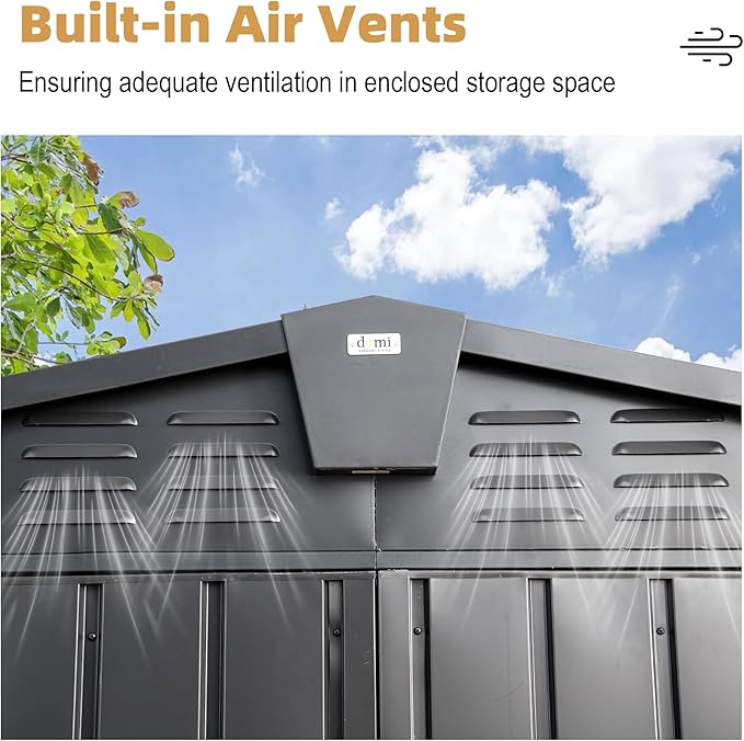 Domi Outdoor Storage Shed 11’ x 9’, Metal Sheds with Galvanized Steel Frame & Windows & Lockable Door, Garden Shed Tool Storage Room for Patio, Grey-VerdiqueGarden