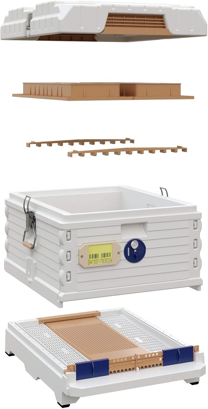 Ergo Insulated 10 Frame Bee Hive Set [NO Frames Included] (Single Hive, White Body Blue Entrance)-VerdiqueGarden