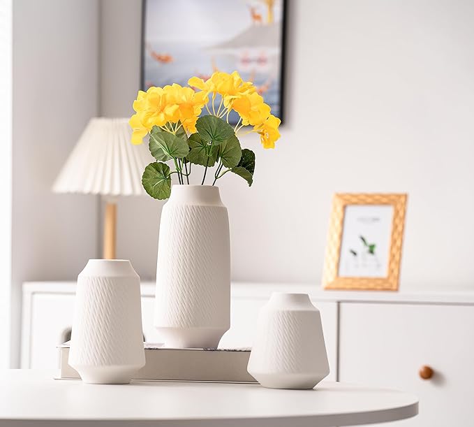 Ceramic Vase Set of 3, Modern Multicolor Pattern Flower Vases for Home Decor, Office, Centerpieces, Boho Farmhouse Style (White)-VerdiqueGarden