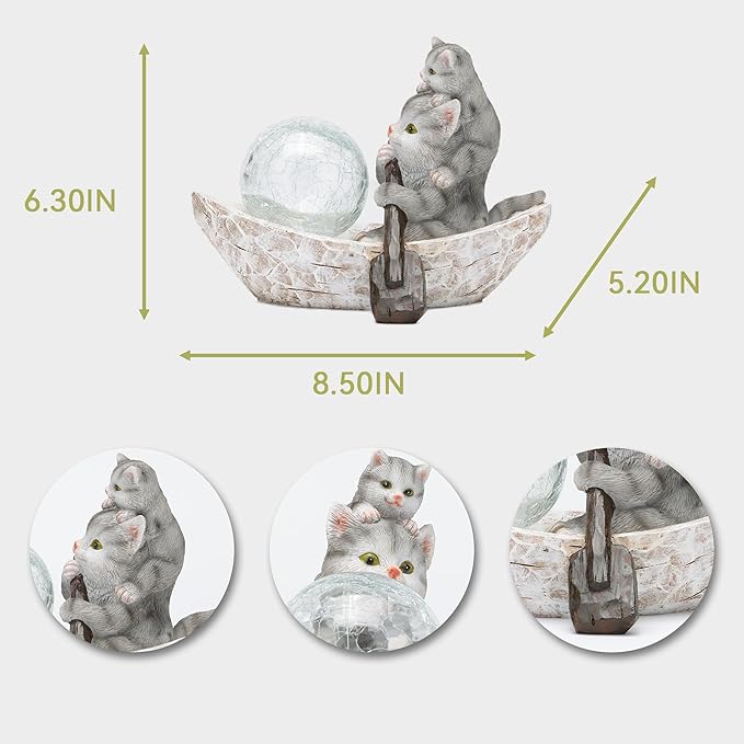 Garden Statue of Cat,Garden Decor Cat Figurine,Cats Outdoor Statue,Solar Decor for Patio,Balcony,Yard,Lawn Ornament-VerdiqueGarden