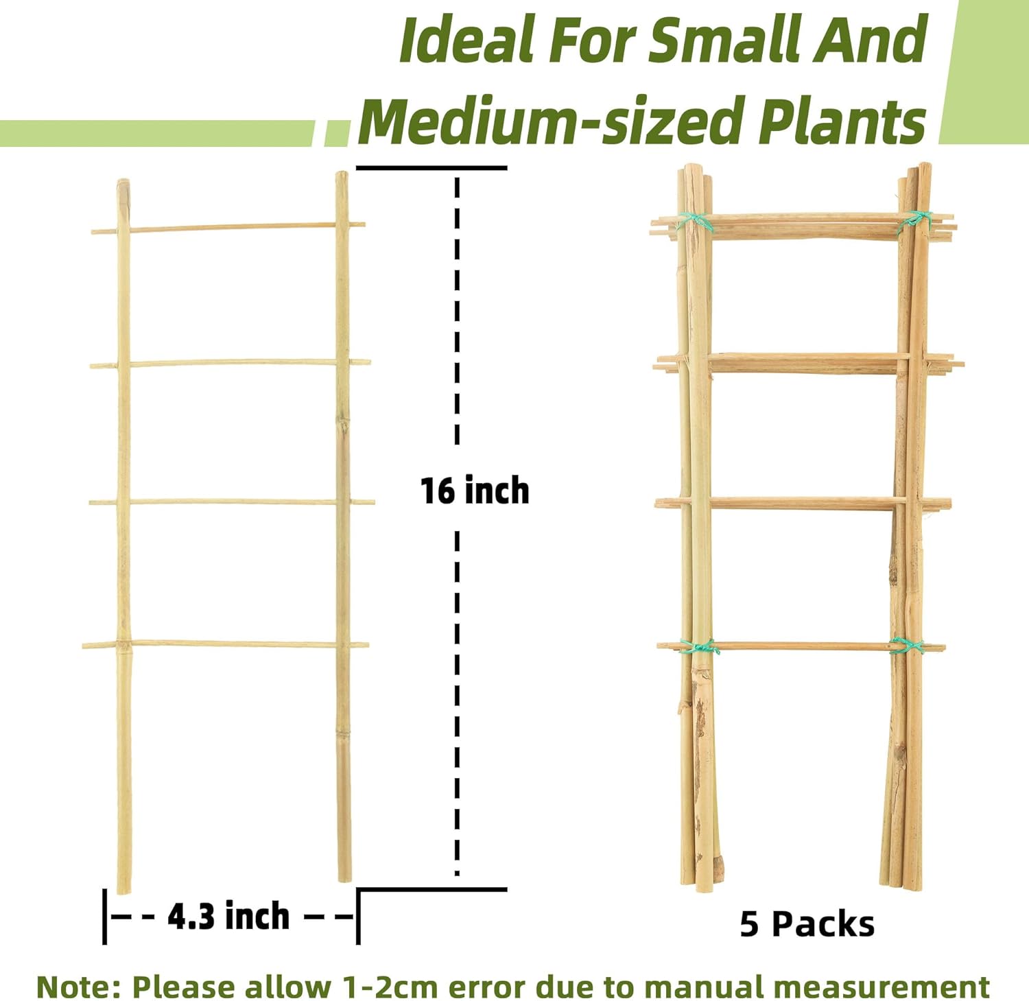Avalution 5 Pack Bamboo Trellis for Climbing Plants Indoor, 16 Inch Garden Ladder Trellis for Potted Plants, Fan-Shaped Small Plant Support Trellis for Houseplants Ivy Hoya Vine Monstera-VerdiqueGarden
