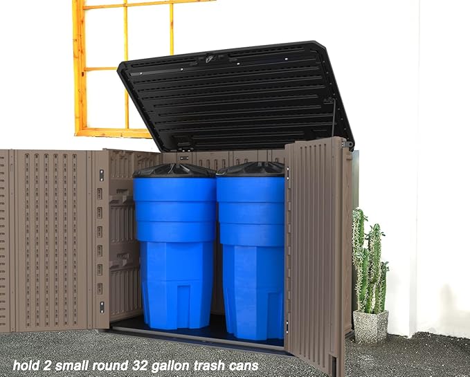 Horizontal Resin Storage Shed, 34 Horizontal Cu.ft Outdoor Storage Cabinet Waterproof for Garden/Backyard/Home/Pool, Lockable(34 Cu.ft-Brown)-VerdiqueGarden