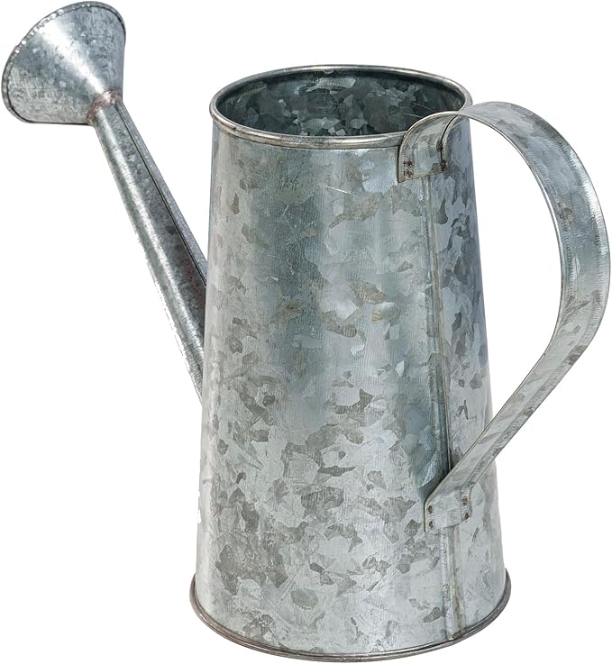 MyGift 7 Inch Small Rustic Galvanized Metal Decorative Vases in Vintage Style Watering Can Design for Dried Flowers and Artificial Plants, Set of 2 - Handcrafted in India-VerdiqueGarden