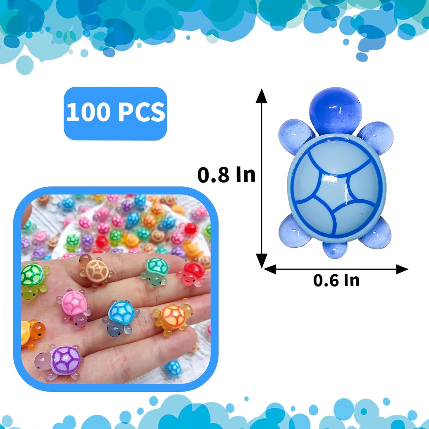 100 Pcs Small Glow in The Dark 3D Resin Turtles Miniature Garden Figurines,Accessories for Decorating DIY Dollhouse Fish Tank Fridge Wall Art, Safe, Durable, Non Fading 10 Colors-VerdiqueGarden