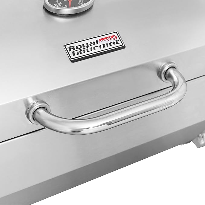 Royal Gourmet GT1001 Stainless Steel Portable Grill, 10000 BTU BBQ Tabletop Gas Grill with Folding Legs and Lockable Lid, Outdoor Camping, Deck and Tailgating, Silver-VerdiqueGarden