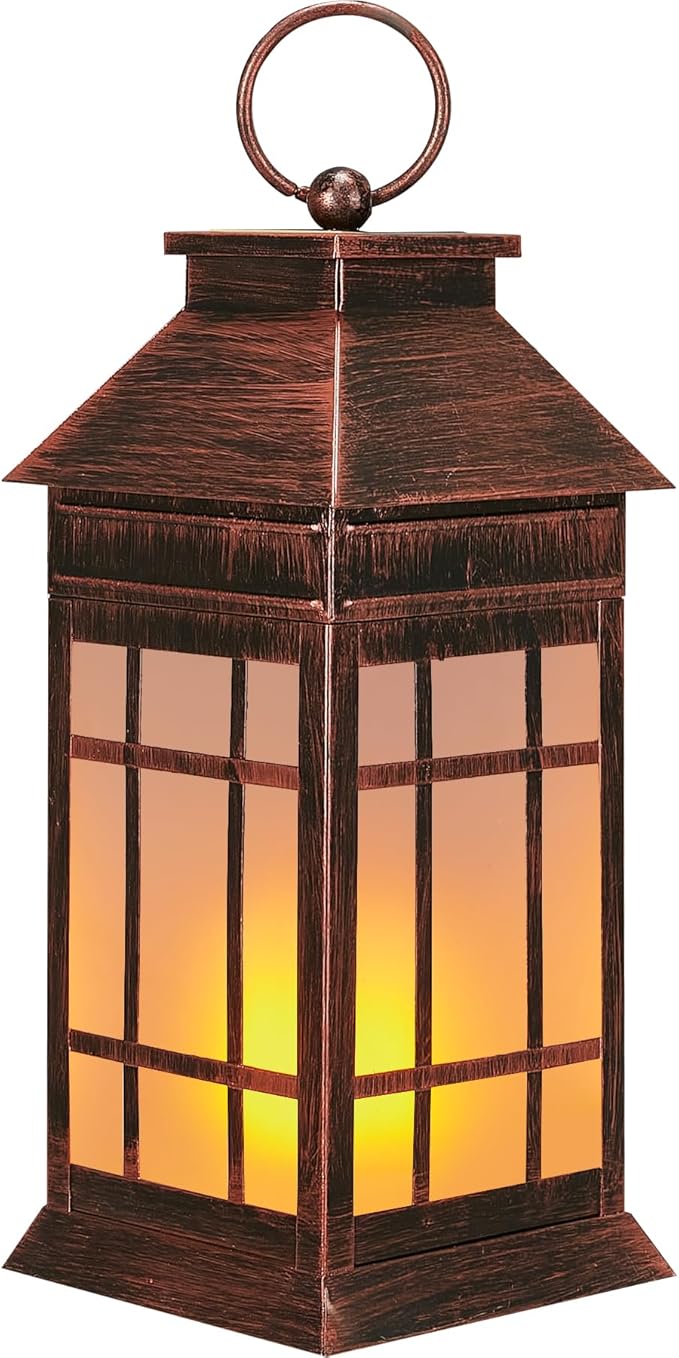 18" Glass Solar Lanterns Outdoor Waterproof, Large Solar Flickering Flame Lantern, Outdoor Lantern Decorative Metal Solar Garden Light for Patio Garden Backyard Outside Tabletop Decor(Vintage Copper)-VerdiqueGarden