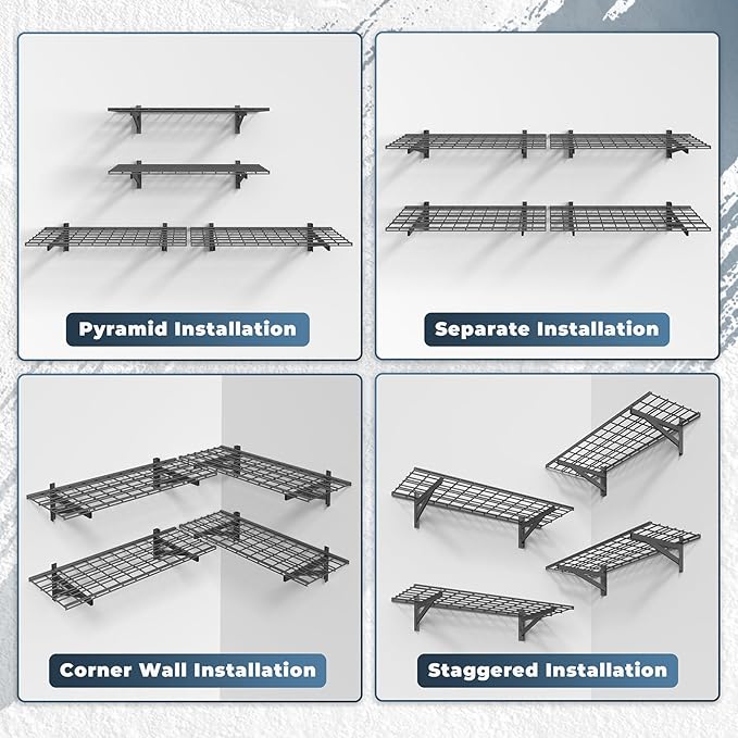 4 Pack Heavy Duty Garage Wall Shelving Set (1.5x4ft), Wall Mounted Garage Shelves 1000lbs Capacity, 18"x96" Shelf Storage Rack Floating Shelves, Black-VerdiqueGarden