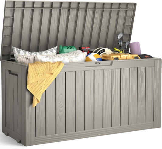 Outdoor Storage Box, 72 Gallon Waterproof Resin Deck Box, Storage Bin for Package Delivery, Patio Furniture Cushion, Garden Tools, Pool Accessories, Weatherproof and UV Resistant, Grey-VerdiqueGarden