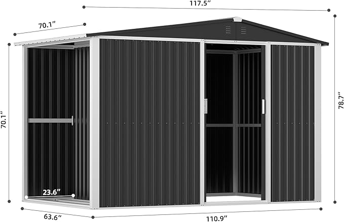 Metal Outdoor Storage Shed 10FT x 6FT with Firewood Storage, Steel Utility Tool Shed Storage House with Sliding Door, Metal Sheds Outdoor Storage for Backyard Garden Patio Lawn, Black-VerdiqueGarden