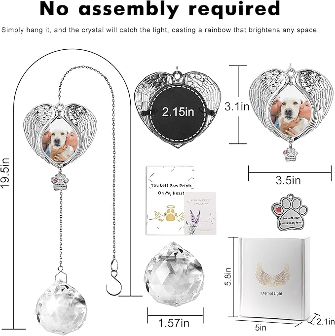 Pet Memorial Suncatcher - Dog Memorial Gifts for Loss of Dog, Christmas Pet Paw Print Photo Ornament, Pet Sympathy Gift, Bereavement Gift Ideas for Dog or Cat Passing Away, Remembrance, Silver Metal-VerdiqueGarden