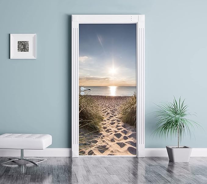 Door Wallpaper Self-Adhesive Door Poster 3D Door Picture - Way to The Sea - Door Film Photo Wallpaper Premium PVC Waterproof Door Sticker Wall Sticker for Bedroom Living Room Door Decoration Stickers-VerdiqueGarden