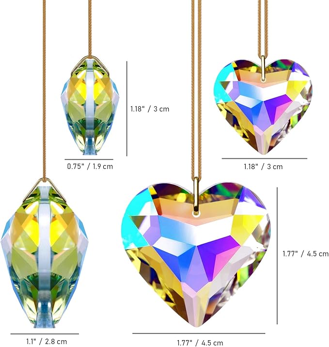 Crystal Heart Prisms Suncatcher Pendant AB Color for Windows, Garden Hanging Decor, Rainbow Maker Crystal Ornament 30/45mm Set of 7-VerdiqueGarden