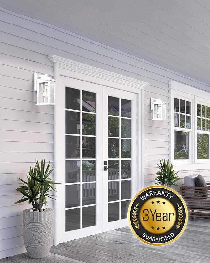 VIANIS White Outdoor Wall Lights, 2 Pack Dusk to Dawn Exterior Lighting Fixtures, Modern Outside Lights for hHouse,Porch, Garage, Doorway Waterproof, Weather Resistant,Hardwired, Non-Solar-VerdiqueGarden