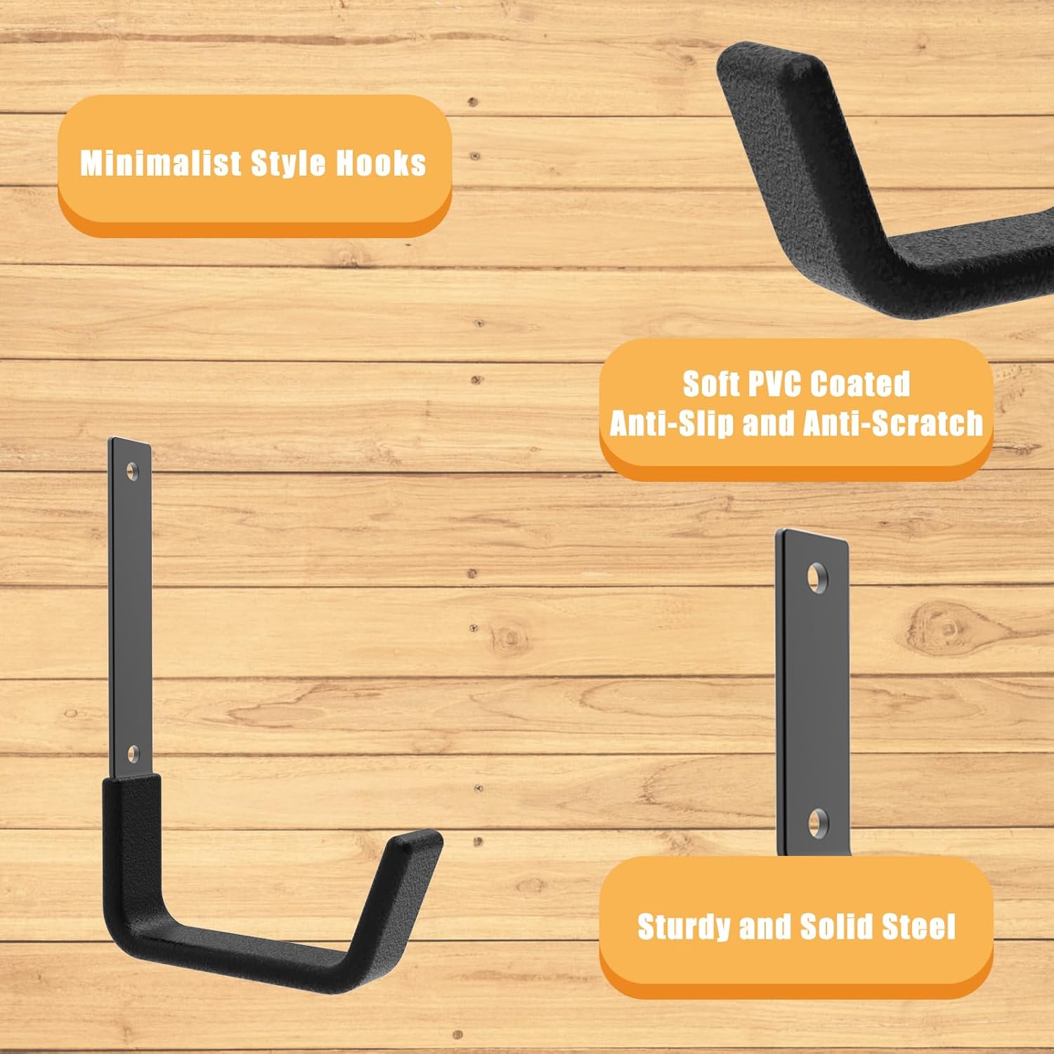 Heavy Duty Utility Hooks for Wall Mount, Garage Wall Hooks, Multi-Use Hose, Bike, Ladder, Chainsaw & Leaf Blower Hanger - 6 Medium (6 M)-VerdiqueGarden