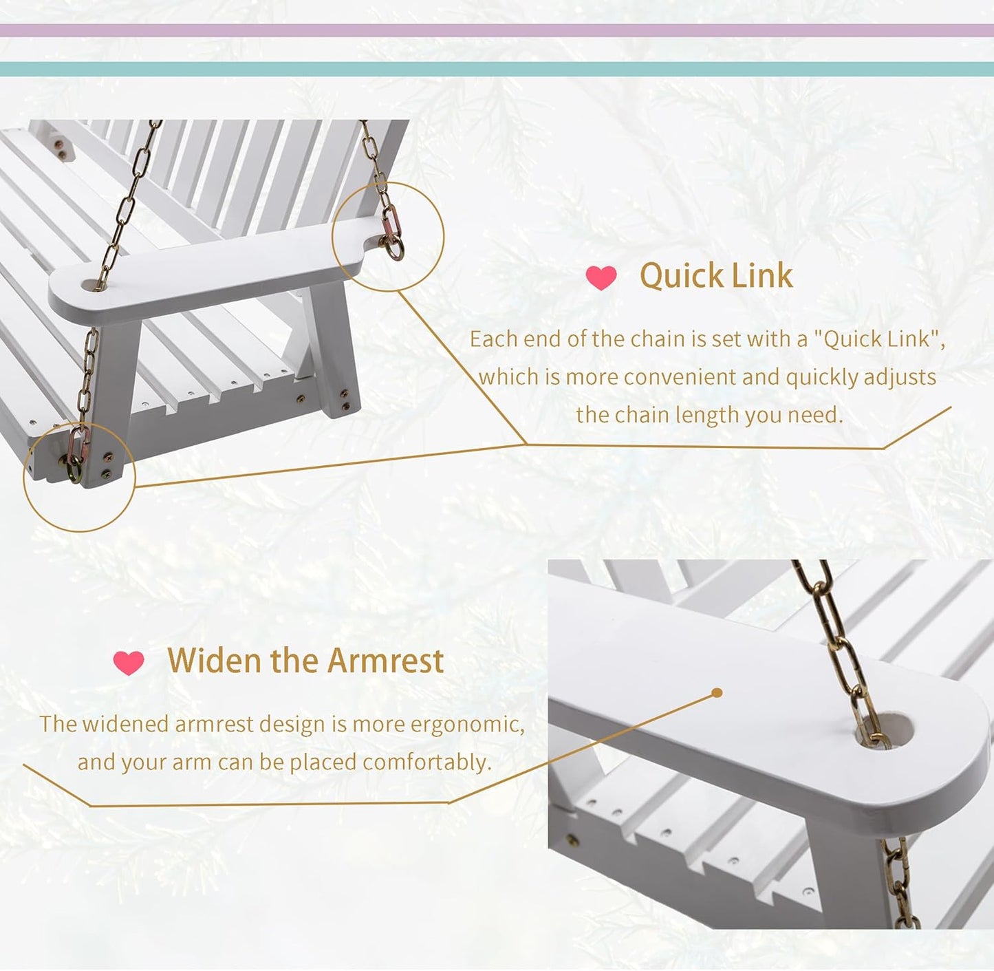 Anraja Wooden Porch Swing 2-Seater, Bench Swing with Hanging Chains, Heavy Duty 800 LBS, for Outdoor Patio Garden Yard, 4 Ft, White-VerdiqueGarden