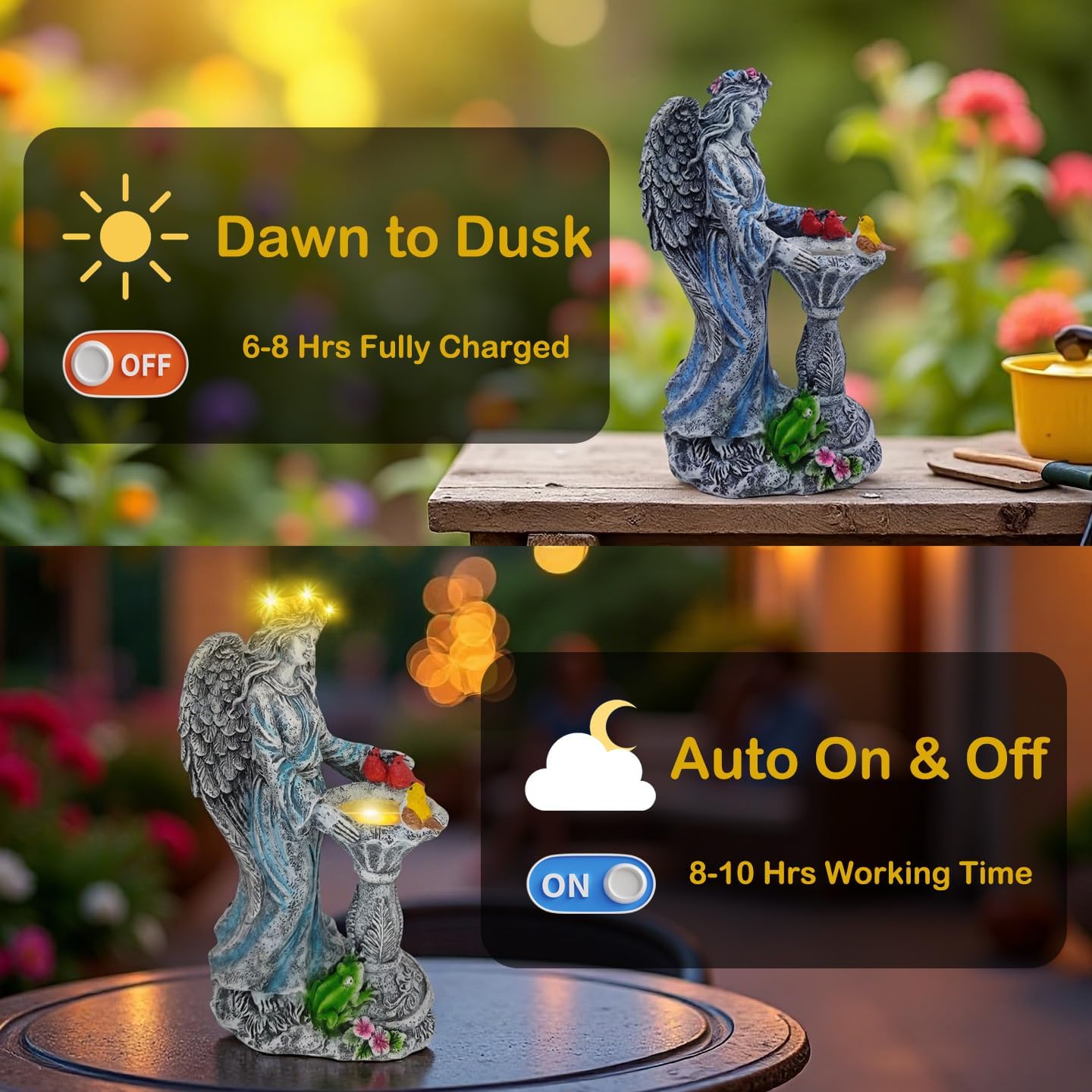 Mrocioa Solar Outdoor Garden Decor Angel Statue Light with Color Changing Birdbath, Waterproof Led Home Decor Figurine Lights for Yard Patio Front Porch, Housewarming Gifts for Thanksgiving Christmas-VerdiqueGarden