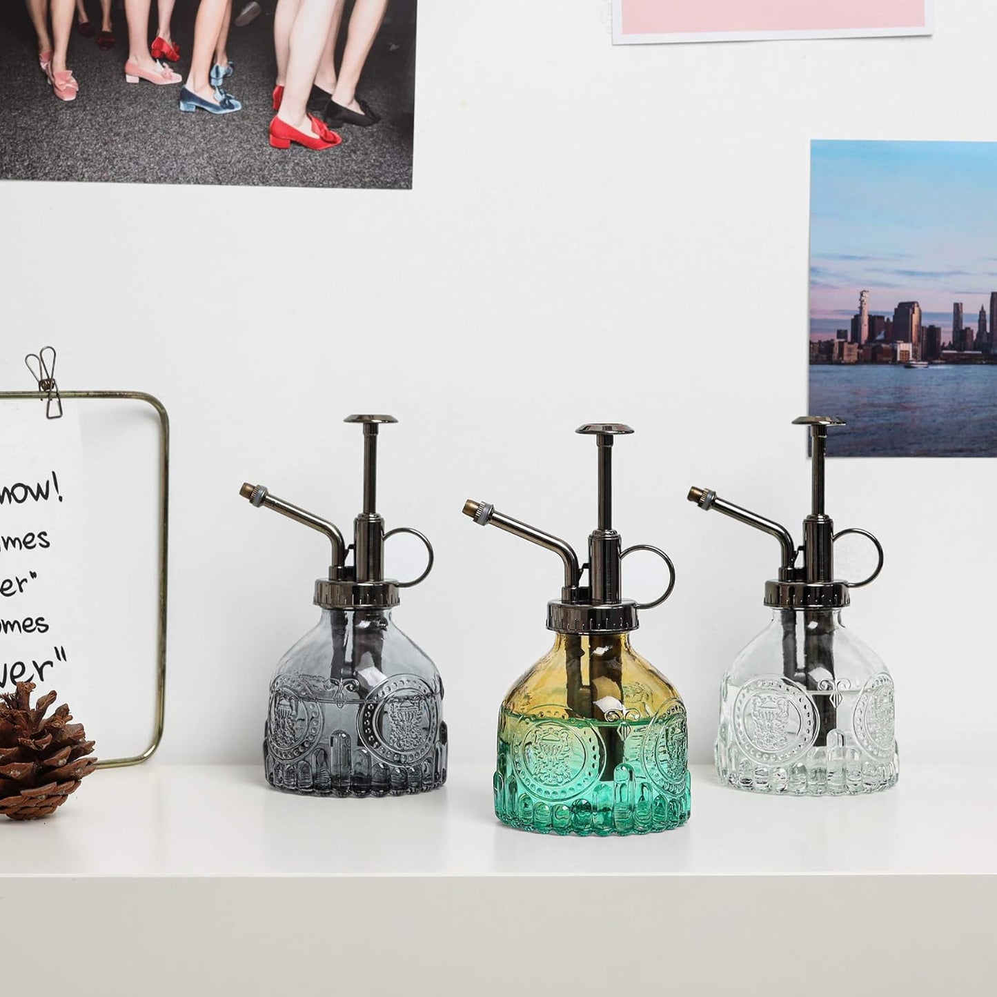 T4U Glass Plant Mister 200ML, Vintage Spray Bottle with Top Pump Fine Mist Garden Flower Sprayer Small Decorative Spritzer Watering Can Gift for Indoor Outdoor Succulent House Plant (Gradient Color)-VerdiqueGarden