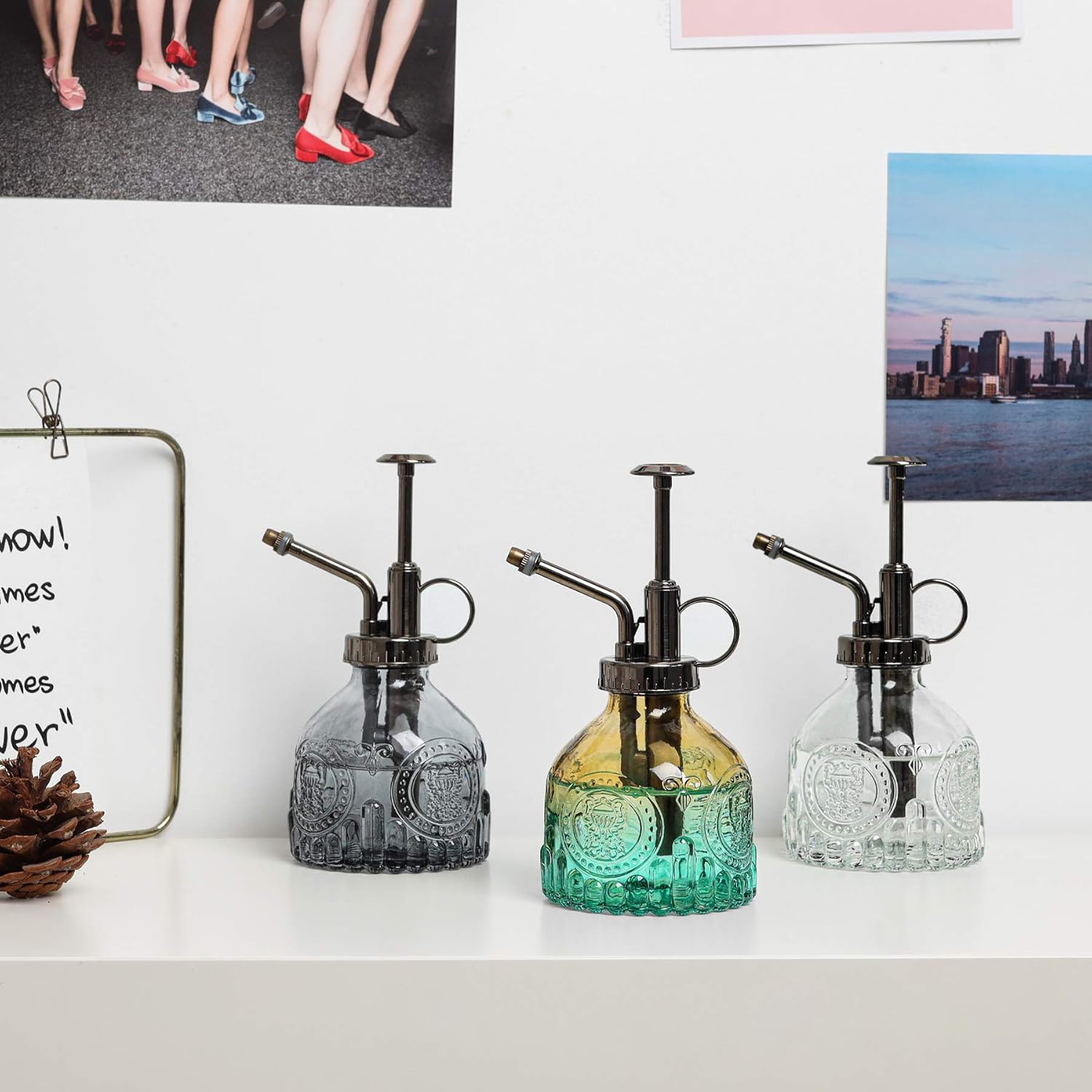 T4U Glass Plant Mister 200ML, Vintage Spray Bottle with Top Pump Fine Mist Garden Flower Sprayer Small Decorative Spritzer Watering Can Gift for Indoor Outdoor Succulent House Plant (Gradient Color)-VerdiqueGarden