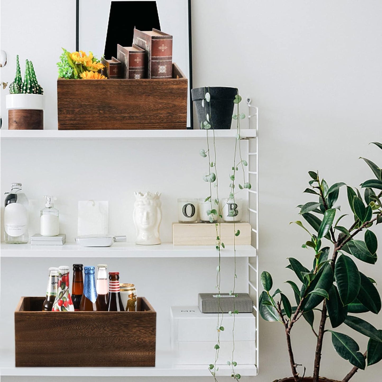Frcctre Set of 3 Wood Nesting Storage Crates with Handles, Decorative Farmhouse Wooden Crates Storage Containers Rustic Handmade Natural Solid Wood Basket-VerdiqueGarden