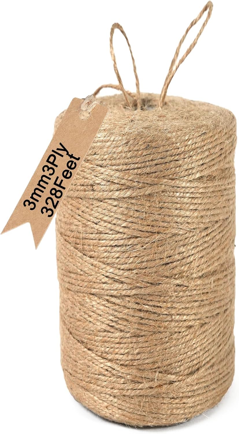 ARISKEY Natural Jute Twine 3mm,328 Feet Garden String Brown Cord Suitable for Crafting and Weaving Projects,Gardening Purposes and Outdoor Heavy-Duty Use-VerdiqueGarden