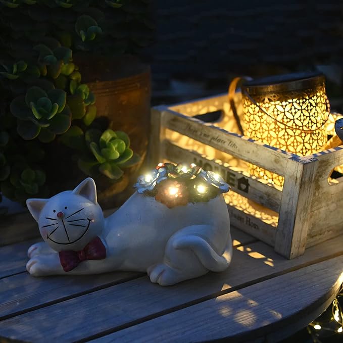 Cat Garden Figurines Outdoor Decor Solar Statue with LED Lights for Patio Lawn Yard Art Decoration Housewarming Garden Gift-VerdiqueGarden
