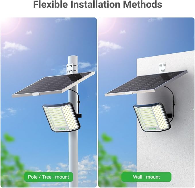 intelamp Solar Flood Lights Outdoor Waterproof, 20000mAh 2000LM Floodlight Exterior with Remote 16.4 FT Cable, 2-12H Timer Dusk to Dawn Security Spots Lighting Outside for Garden Pathway-VerdiqueGarden