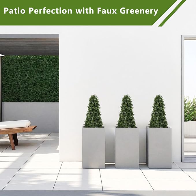 3ft Artificial Boxwood Topiary Trees (Set of 2) - UV Resistant Faux Plants Outdoor, Realistic 36" Fake Cone Bushes and Shrubs for Front Porch, Planter, Patio - Low Maintenance & Evergreen-VerdiqueGarden