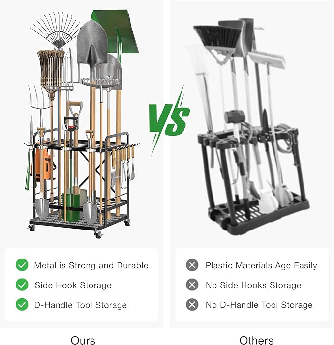 Garden Tool Organizer Outdoor Garage and Shed Tool Storage Yard Tool Holder and Storage Rack Garden Tool Stand for Shed and Garage-VerdiqueGarden